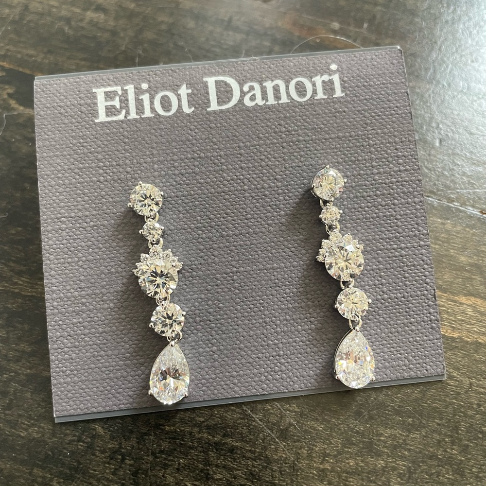 Eliot Danori Silver-Tone Clear Crystal Teardrop Dangle Earrings